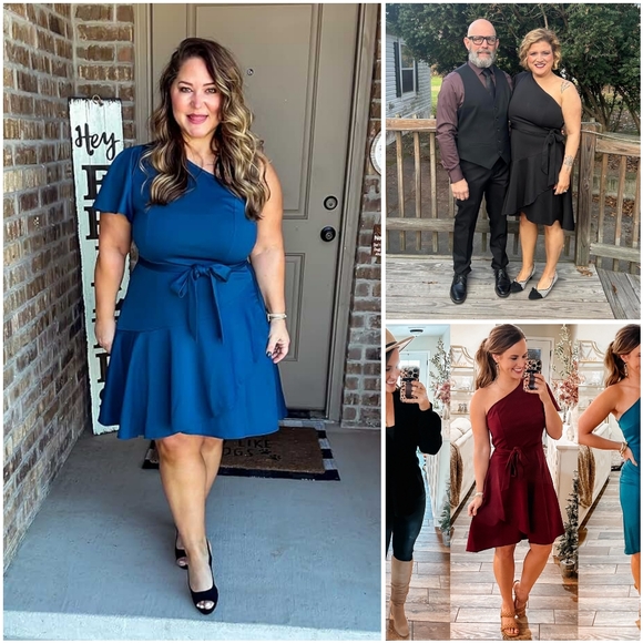 NWT Grace Karin Black One Shoulder Short Sleeve Ruffle Tie Mini Midi Dress XL - Picture 7 of 16